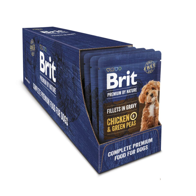 Влажный корм Brit Premium Fillets для собак малых пород, филе в соусе, с курицей и горошком, 85 г
