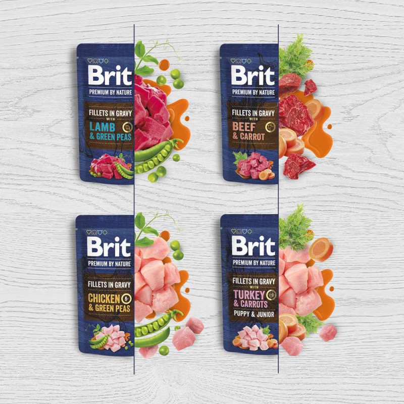 Влажный корм Brit Premium Fillets для собак малых пород, филе в соусе, с курицей и горошком, 85 г