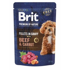 Влажный корм Brit Premium Fillets для собак малых пород, филе в соусе, с говядиной и морковью, 85 г