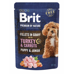 Влажный корм Brit Premium Fillets для щенков малых пород, филе в соусе, с индейкой и морковью, 85 г