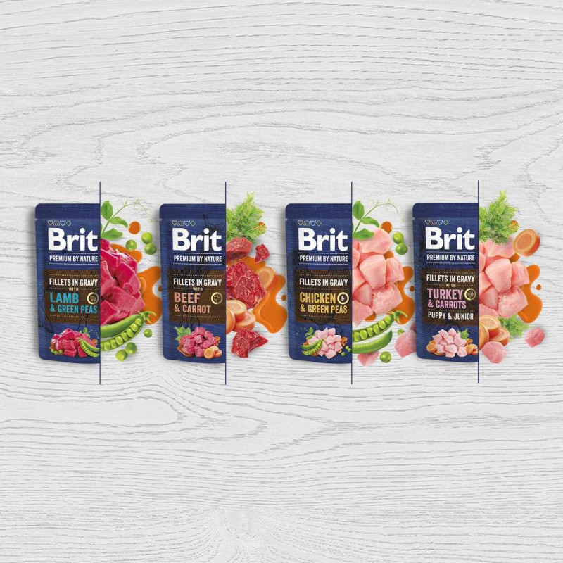 Влажный корм Brit Premium Fillets для щенков малых пород, филе в соусе, с индейкой и морковью, 85 г