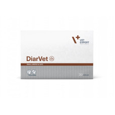 Vet Expert DiarVet (ДиарВет) против диареи (бентонит, инулин, пектин, танины, витамин А) для кошек и собак мелких пород, 30 капсул.