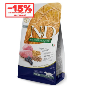 Сухий корм Farmina N&D ANCESTRAL GRAIN LAMB & BLUEBERRY для котів. Ягня, спельта, овес та чорниця. 10кг