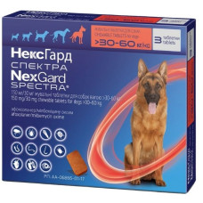 Жевательные таблетки Nexgard Spectra (Нексгард Спектра) против блох, клещей и гельминтов для собак 30-60 кг (ХL), 1 шт