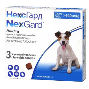 Протипаразитарні жувальні таблетки Nexgard (НексГард) для собак 4-10 кг від бліх та кліщів, 1 шт