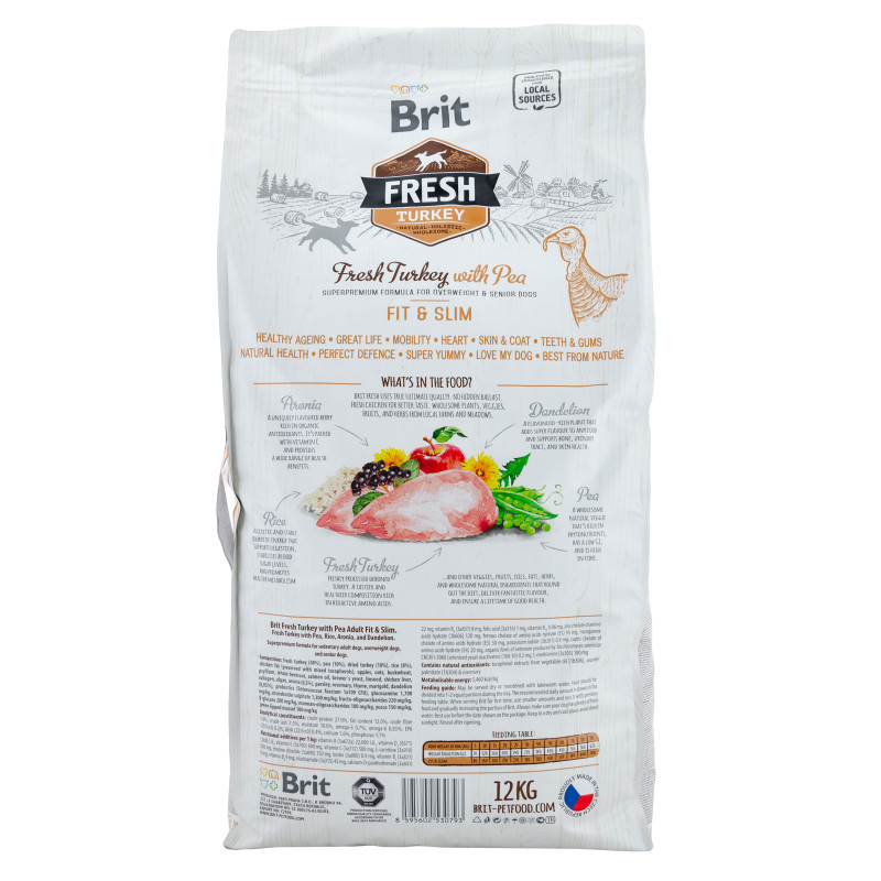Сухой корм Brit Fresh Fit and Slim для собак всех пород - со склонностью к лишнему весу, с индейкой и горохом, 12 кг