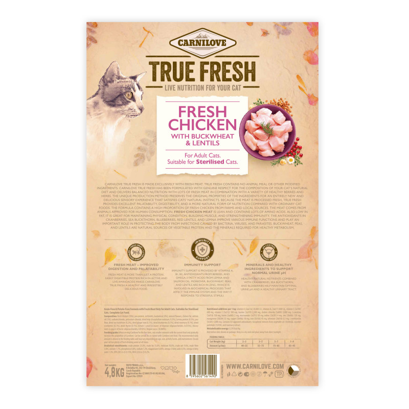 Сухой корм Carnilove True Fresh Cat для взрослых кошек, с курицей, 4,8 кг