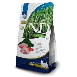 Сухой беззерновой корм Farmina N&D SPIRULINA LAMB MINI для собак малых пород. Ягненок, спирулина и ягоды годжи. 2кг