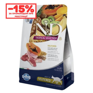 Сухой корм Farmina N&D TROPICAL SELECTION LAMB NEUTERED для кошек стерилизованных. Агнец, спельта, овес и тропические фрукты. 300г