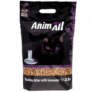 Деревний наповнювач AnimAll з ароматом лаванди в котячий туалет, 2.8 кг