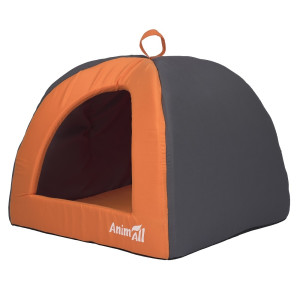 Лежанка-будиночок AnimAll Bad Orange зі з'ємною двосторонньою подушкою для котів та дрібних порід собак, колір помаранчевий, S 46х46х35 см