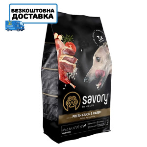 Сyхий кoрм Savory для сoбaк всіх пoрід, з кaчкoю й крoликoм, 3 кг