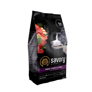 Сухий корм Savory для собак середніх порід, з ягням та індичкою, 1 кг
