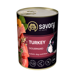Вологий корм Savory Gourmand для собак всіх порід - вибагливих, з індичкою, 400 г