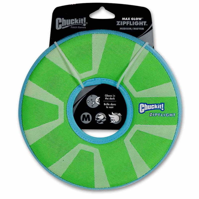 Игрушка CHUCKIT! ZIPFLIGHT MAX GLOW светящийся в темноте летающий диск для собак средних размеров