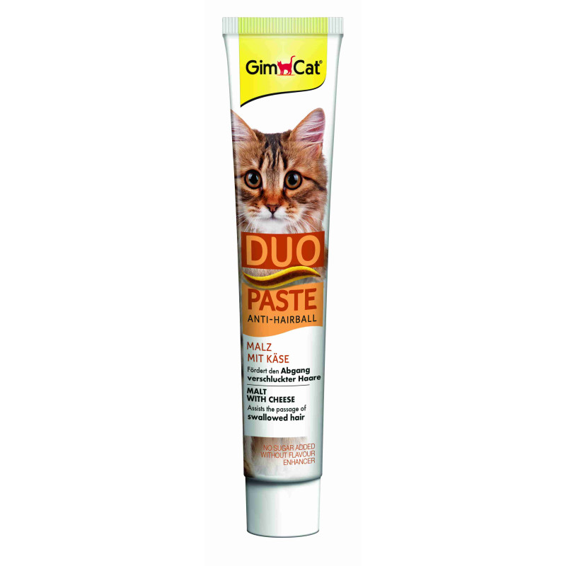 Паста для кошек с чувствительным пищеварением GimCat DUO PASTE Anti-hairball malt with cheese мальт и сыр, 50 г