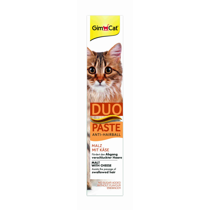 Паста для кошек с чувствительным пищеварением GimCat DUO PASTE Anti-hairball malt with cheese мальт и сыр, 50 г