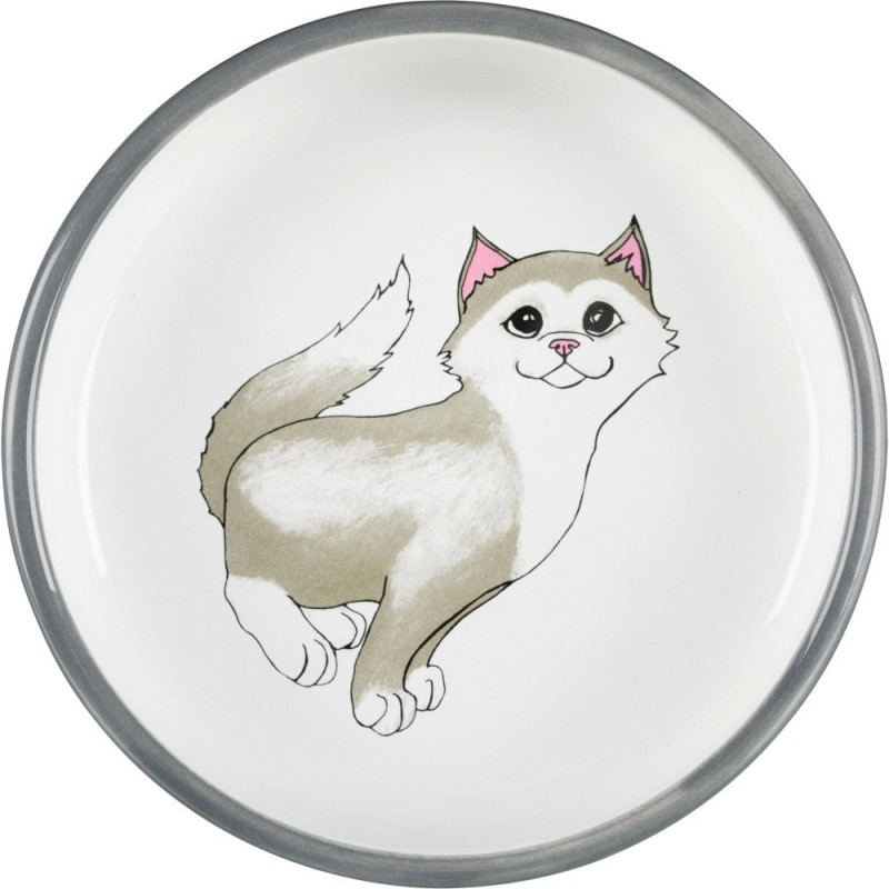 Миска Trixie для котів коротконосих порід, керамічна, 15 см, 300 мл (сіра/біла)