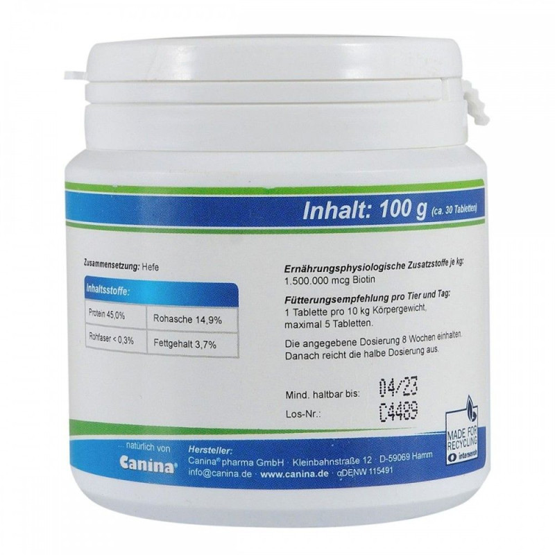 Вітаміни Canina Biotin Forte Tabletten для собак, інтенсивний курс для шерсті, 100 г (30 табл)
