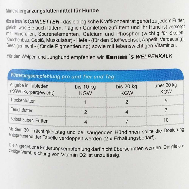 Вітаміни Canina Caniletten комплекс для дорослих собак, 1000 г (500 табл)