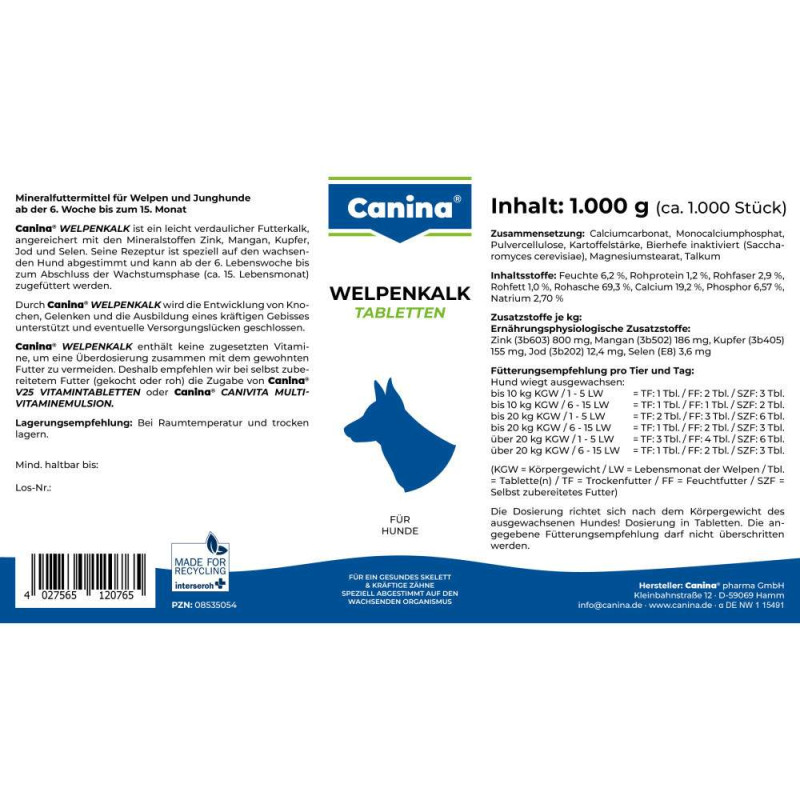 Вітаміни Canina Welpenkalk для цуценят 1000 г (1000 табл)