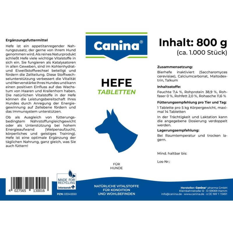 Вітаміни Canina Hefe для собак, дріжджові таблетки з ензимами, 800 г (992 табл)