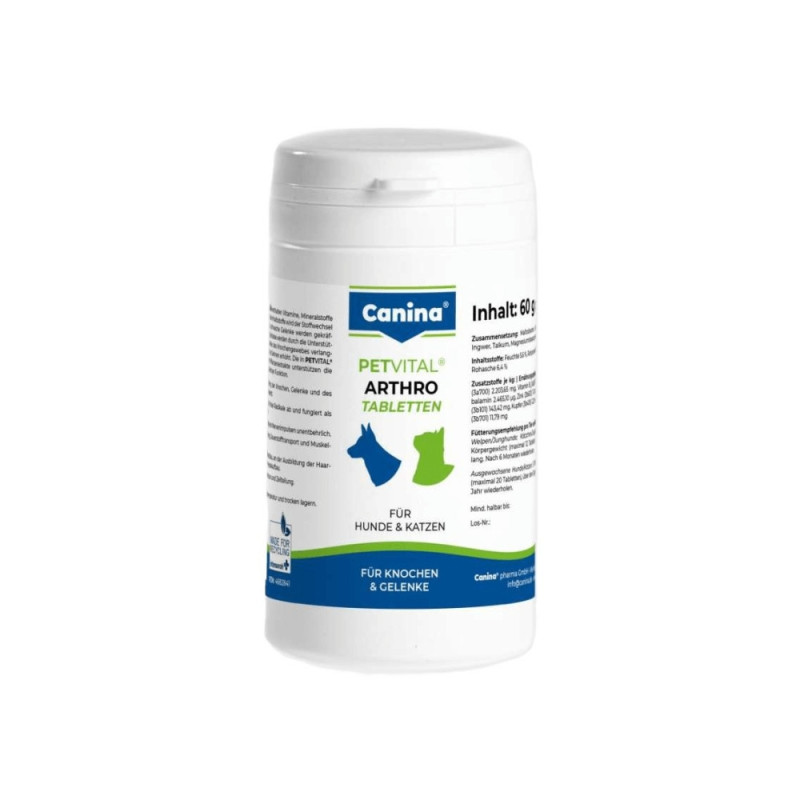 Вітaміни Canina Petvital Arthro-Tabl. для сoбaк тa кoтів, для прoблeмних сyглoбів, 60 г (60 тaбл)