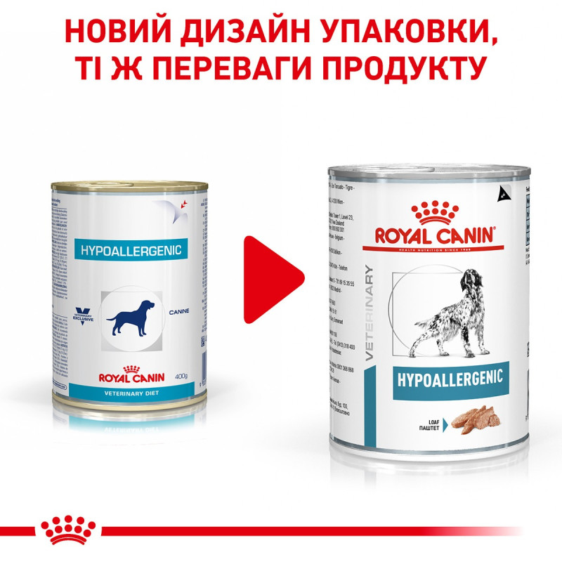 Влажный корм (паштет) для собак ROYAL CANIN HYPOALLERGENIC при нежелательных реакциях, 400 г