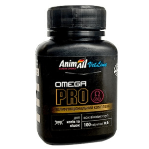 Вітаміни AnimAll VetLine Omega Cat PRO для котів та кішок, 100 таб
