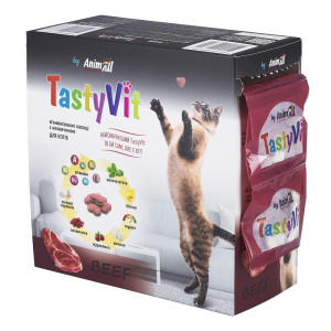 AnimAll TastyVit вітамінізовані ласощі з яловичиною для котів, 600шт (50пак х12шт)
