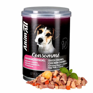 AnimAll АнімАлл вологий корм для собак, онсоме з качкою, куркою, курячим серцем та курячим жовтком, 375г