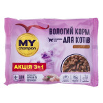 Вологий корм MY champion пауч шматочки з куркою та печінкою для котів, пауч, 4х100г