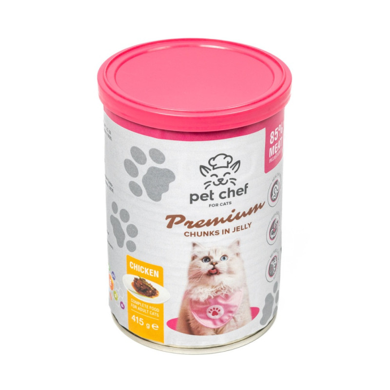 Корм вологий для дорослих котів Pet Chef, шматочки в желе з куркою 415 г