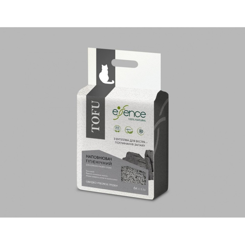 Наповнювач для котячого туалету Essence з тофу, з вугіллям, 6 л