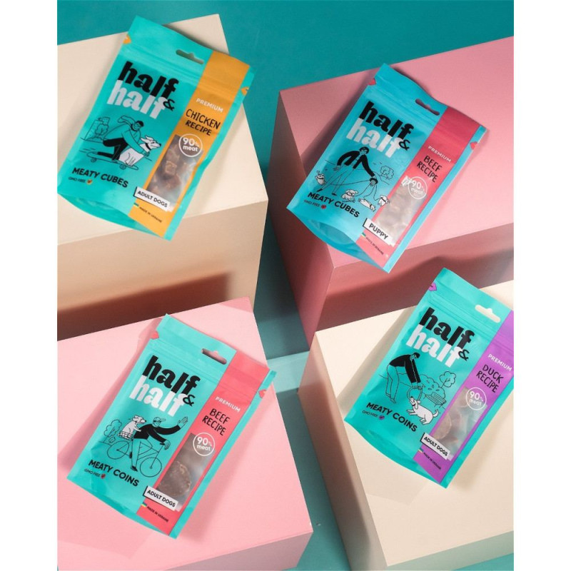 Ласощі для цуценят Half&Half у формі м'ясних кубиків з яловичиною, 100 г