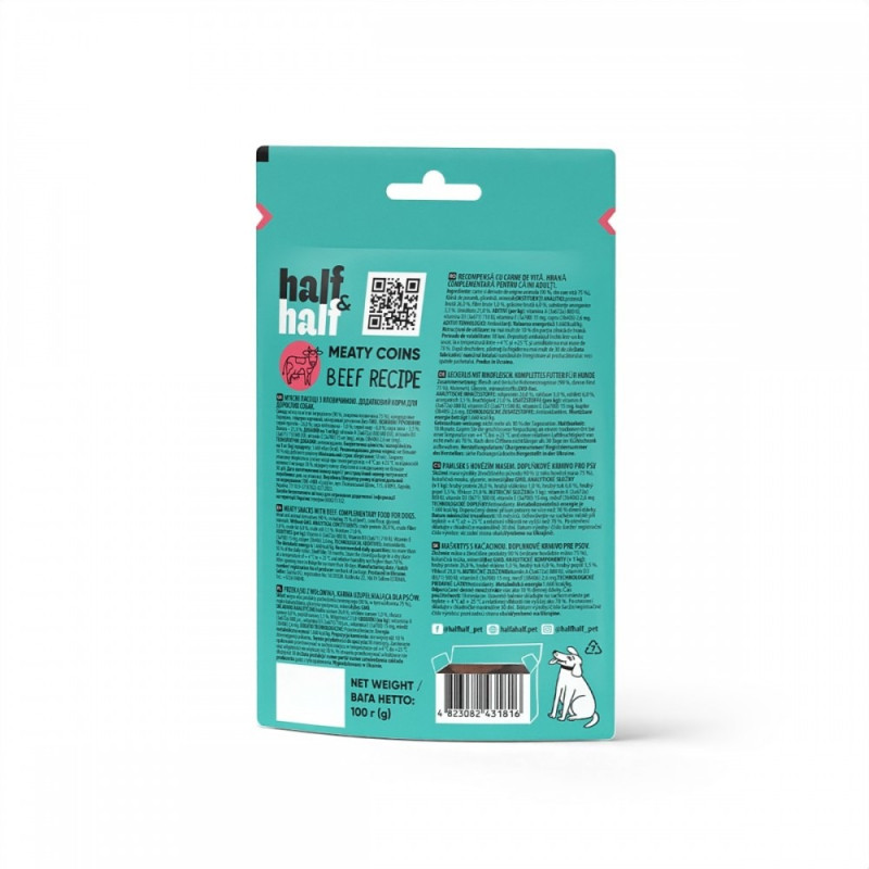 Ласощі для собак Half&Half у формі м'ясних монеток з яловичиною, 100 г