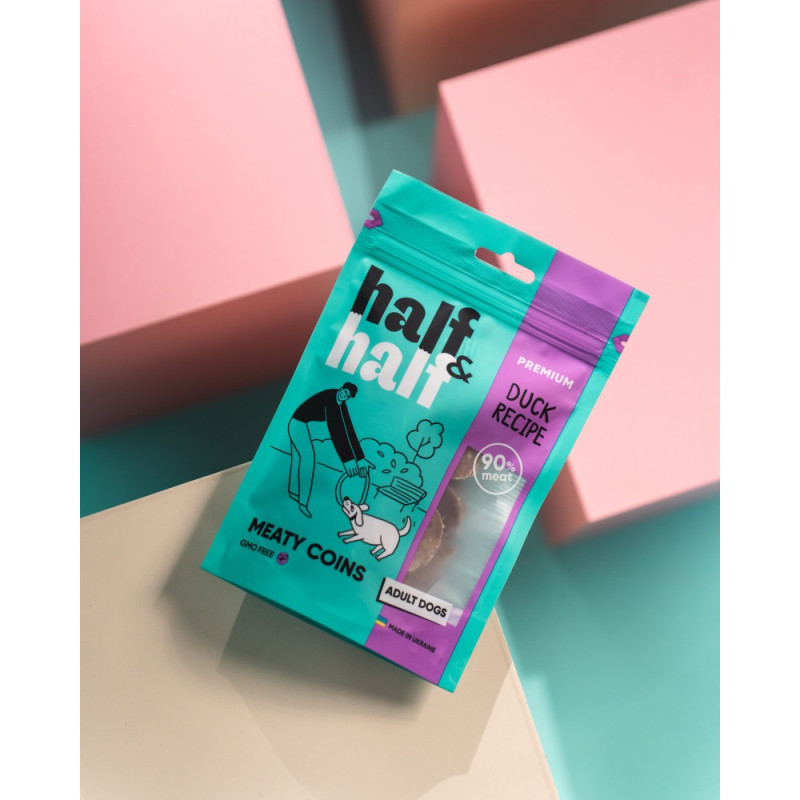 Ласощі для собак Half&Half у формі м'ясних монеток з качкою, 100 г