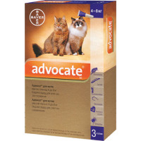 Капли на холке Advocate от блох, клещей и глистов для кошек весом 4 – 8 кг, 1 шт