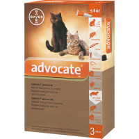 Капли на холке Advocate от блох, клещей и глистов для кошек весом до 4 кг, 1 шт