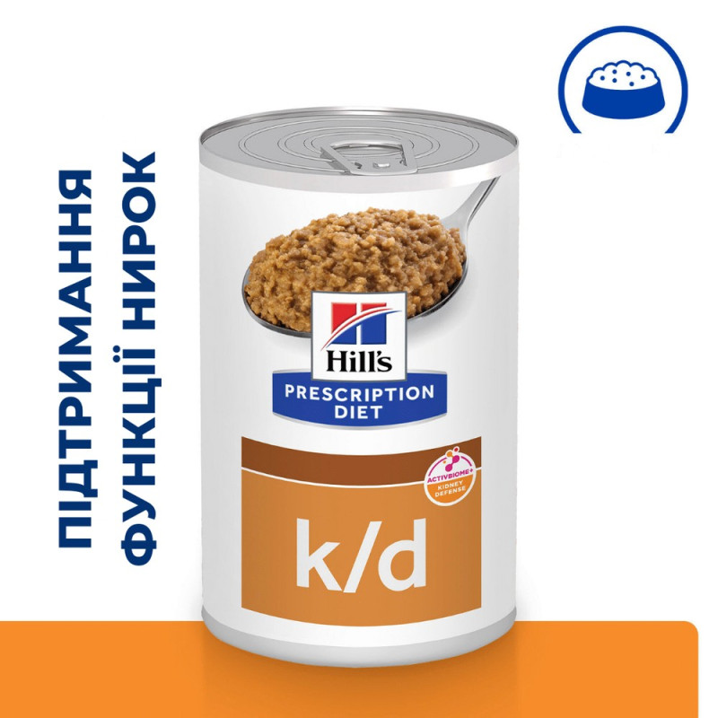 Hill’s PRESCRIPTION DIET k/d Влажный корм для собак поддержка функции почек, с курицей, консерва, 350 г
