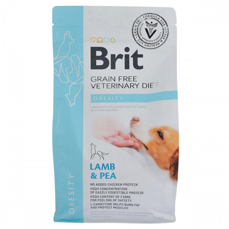 Сухий корм Brit GF VetDiet Dog Obesity для собак, корекція ваги, з ягням, індичкою та горохом, 2 кг