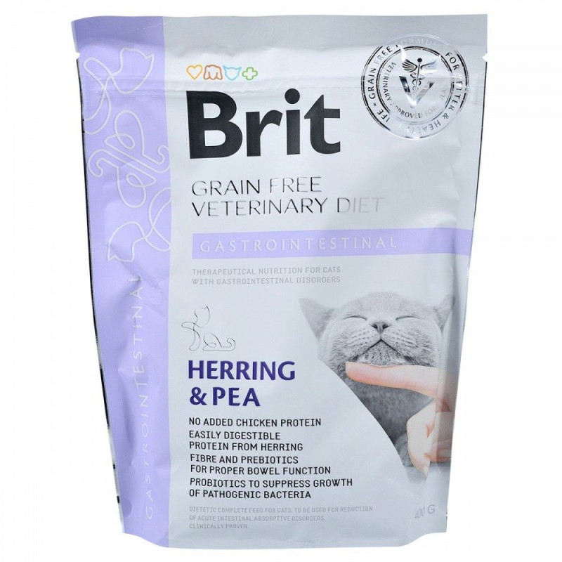 Сухий корм Brit GF VetDiet Cat Gastrointestinal для котів, при порушеннях травлення, з оселедцем, лососем, яйцем та горохом, 400 г
