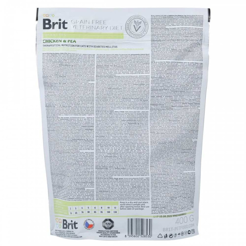 Сухий корм Brit GF VetDiet Cat Diabetes для котів, при цукровому діабеті, з куркою та горохом, 400 г