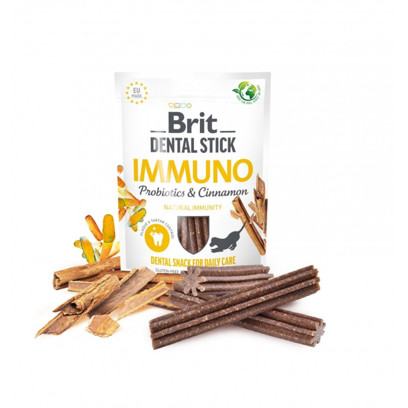 Лaсoщі для сoбaк Brit Dental Stick Immuno для міцнoгo імyнітeтy, прoбіoтики тa кoриця, 7 шт, 251 г