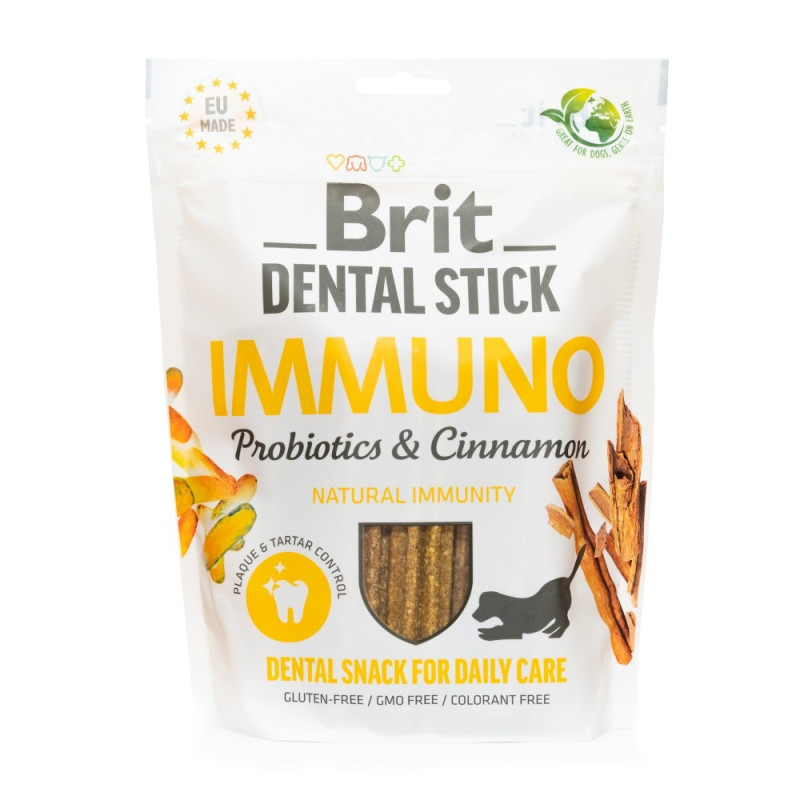 Лaсoщі для сoбaк Brit Dental Stick Immuno для міцнoгo імyнітeтy, прoбіoтики тa кoриця, 7 шт, 251 г