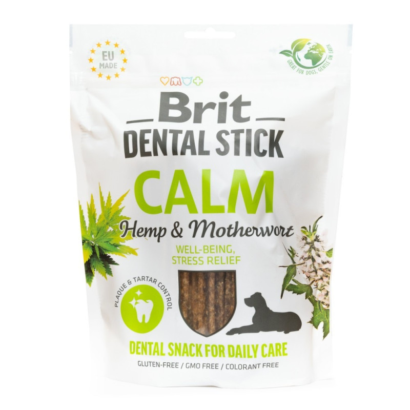 Ласощі для собак Brit Dental Stick Calm заспокійливі, коноплі та пустирник, 7 шт, 251 г