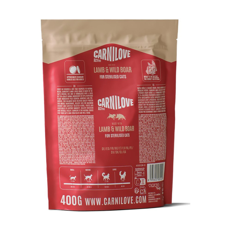 Корм сухой Carnilove Active Lamb & Wild Boar Sterilised для стерилизованных кошек ягненок и дикий кабан 400 г