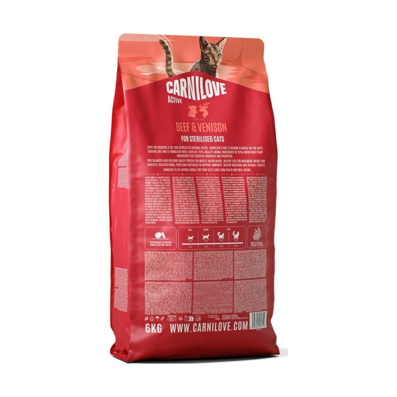 Корм сухой Carnilove Active Beef & Venison Sterilised для стерилизованных кошек говядина и оленина 6 кг