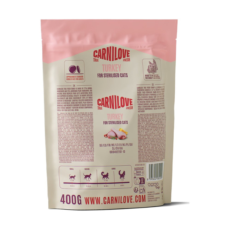 Корм сухий Carnilove True Fresh Turkey Sterilised для стерилізованих котів індичка 400 г