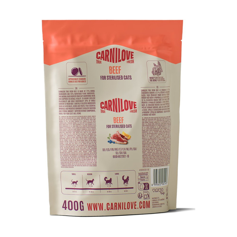 Корм сухой Carnilove True Fresh Beef Sterilised для стерилизованных кошек говядина 400 г